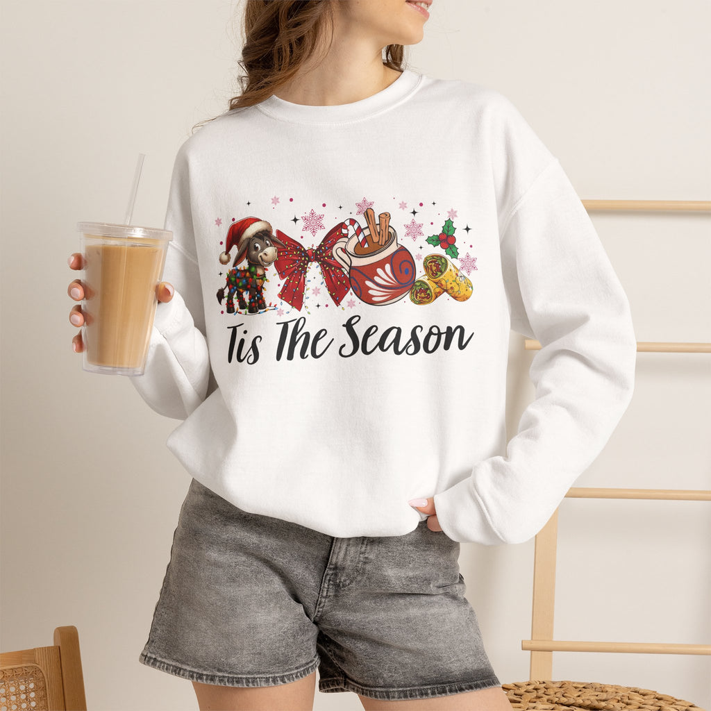 Tamales Tis' The Season Christmas Sweatshirt | Burrito and Chocolate Abuelita Crew
