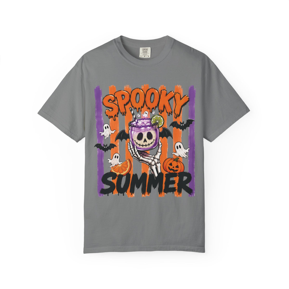 Halloween Spooky Summer Retro T-Shirt — Striped Halloween Comfort Color Graphic Tee