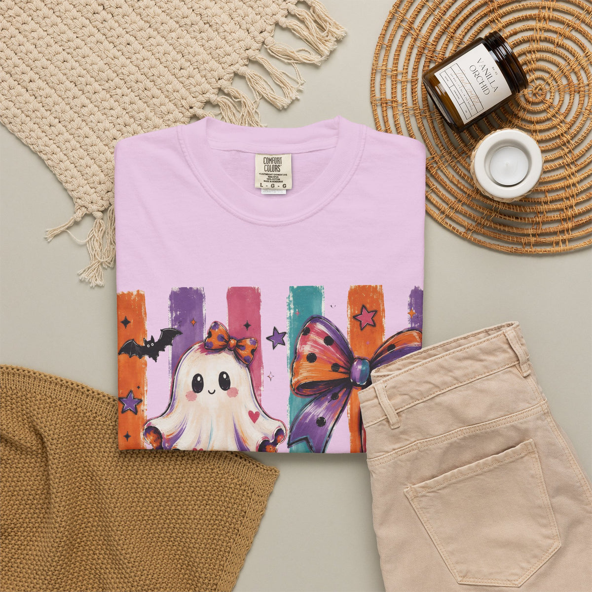 Halloween Ghosts & Bows T-Shirt — Cute Ghosts & Bows Retro Comfort Colors Graphic Tee