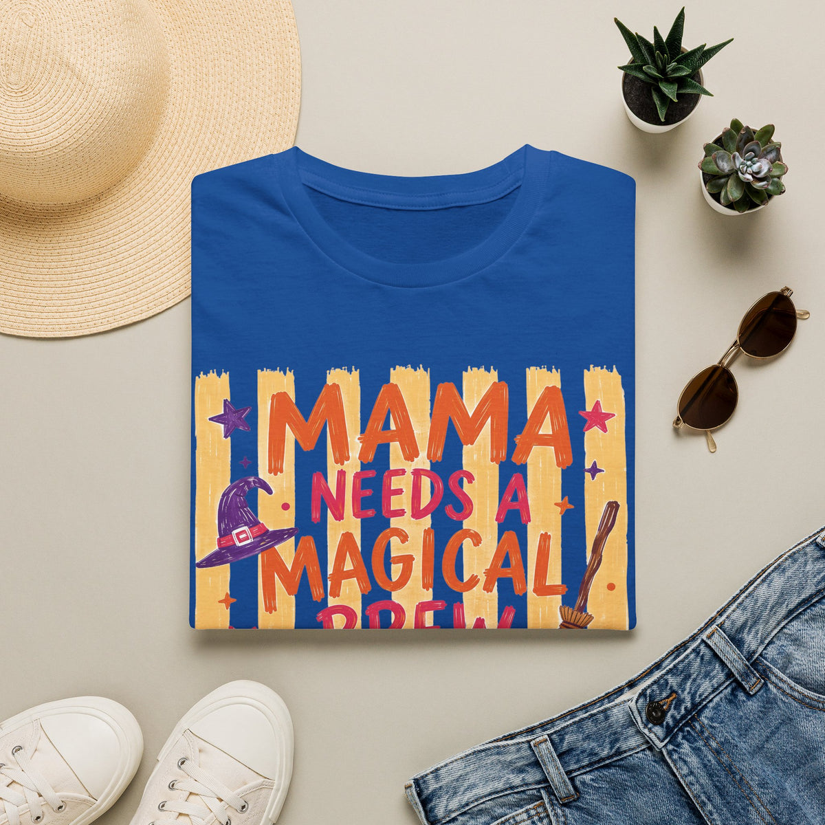 Mama Needs a Magical Brew Retro T-Shirt — Halloween Witch Mom Gildan Softstyle Graphic Tee