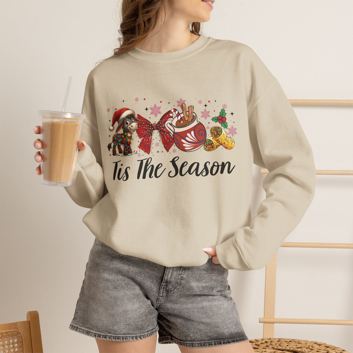Tamales Tis' The Season Christmas Sweatshirt | Burrito and Chocolate Abuelita Crew