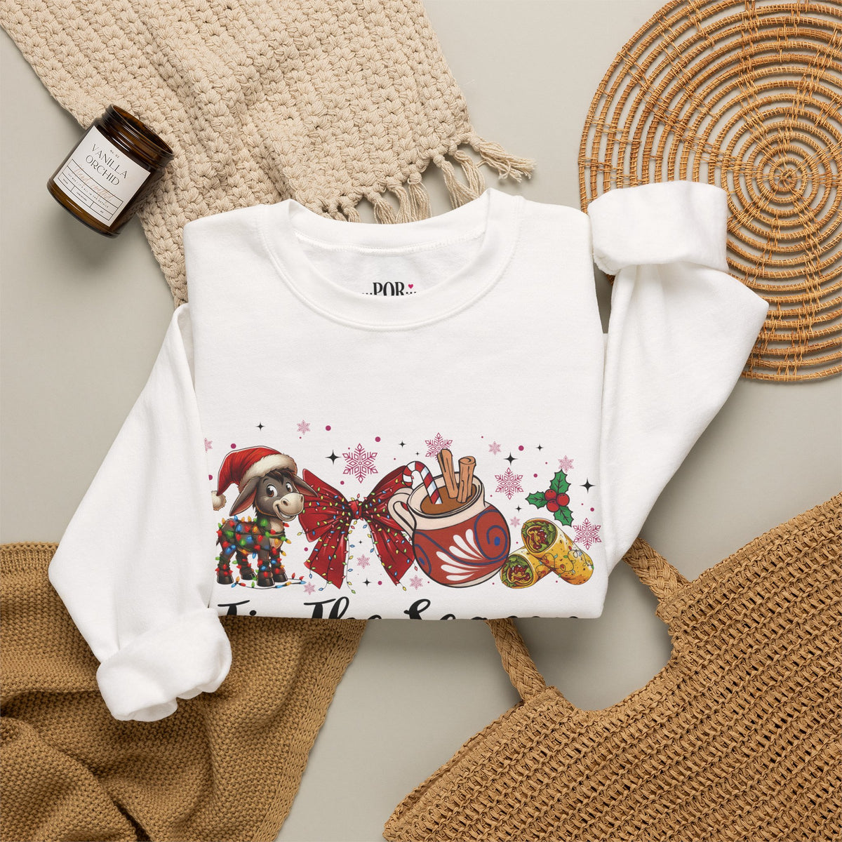 Tamales Tis' The Season Christmas Sweatshirt | Burrito and Chocolate Abuelita Crew