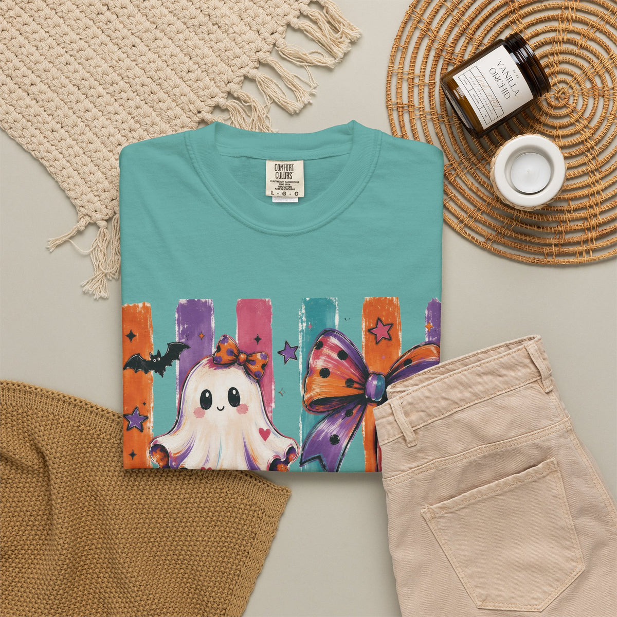 Halloween Ghosts & Bows T-Shirt — Cute Ghosts & Bows Retro Comfort Colors Graphic Tee