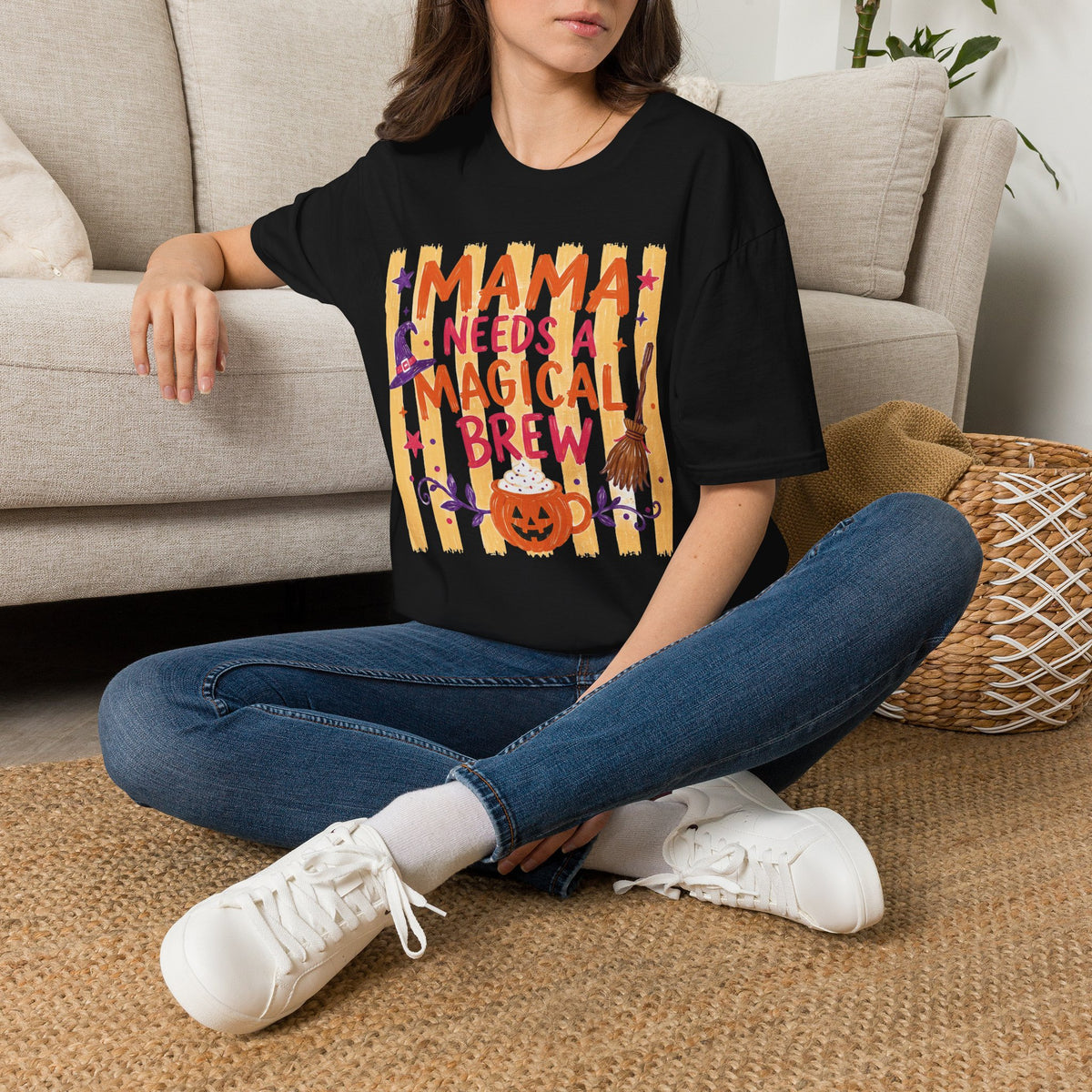Mama Needs a Magical Brew Retro T-Shirt — Halloween Witch Mom Gildan Softstyle Graphic Tee