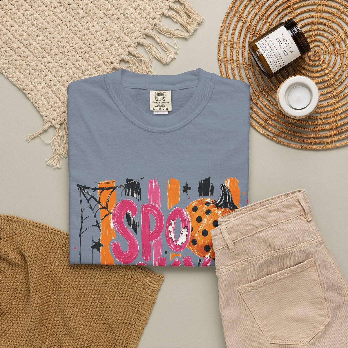 Spooky Season Striped Retro Pumpkin Comfort Colors T-Shirt