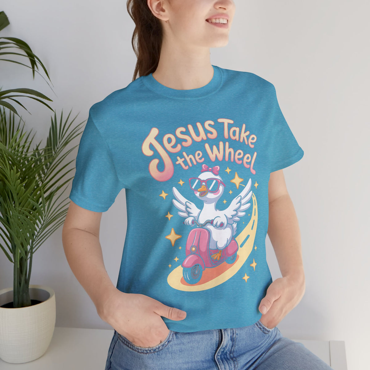 Jesus Take the Wheel Tee — Goose Scooter Christian Bella Canva T‑Shirt