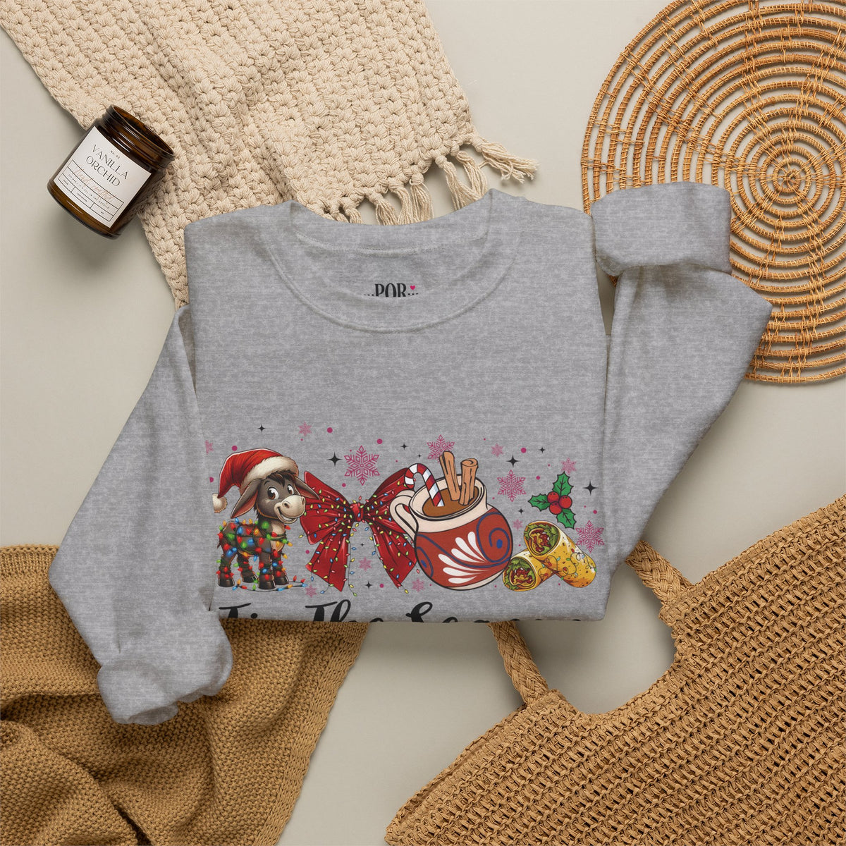 Tamales Tis' The Season Christmas Sweatshirt | Burrito and Chocolate Abuelita Crew