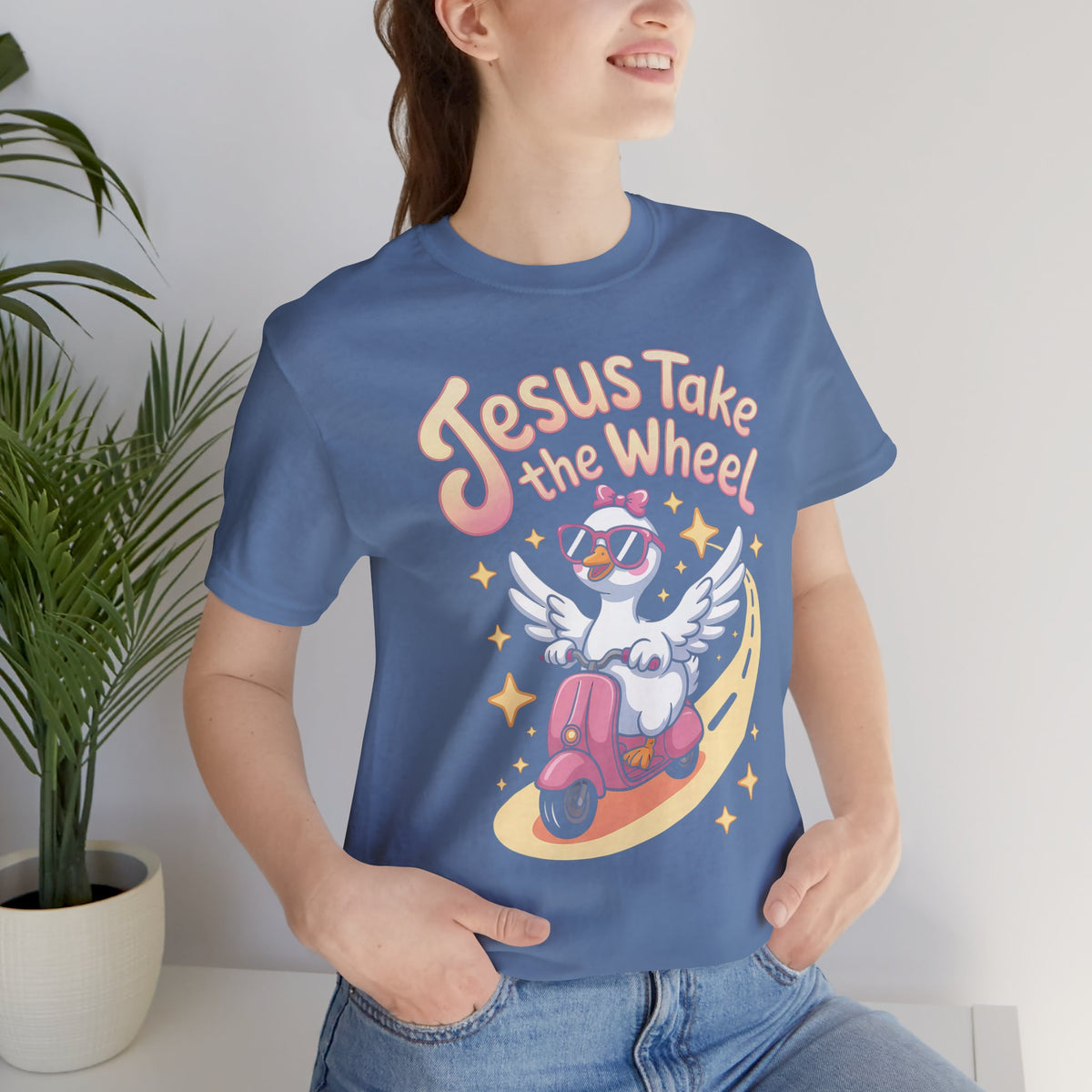 Jesus Take the Wheel Tee — Goose Scooter Christian Bella Canva T‑Shirt