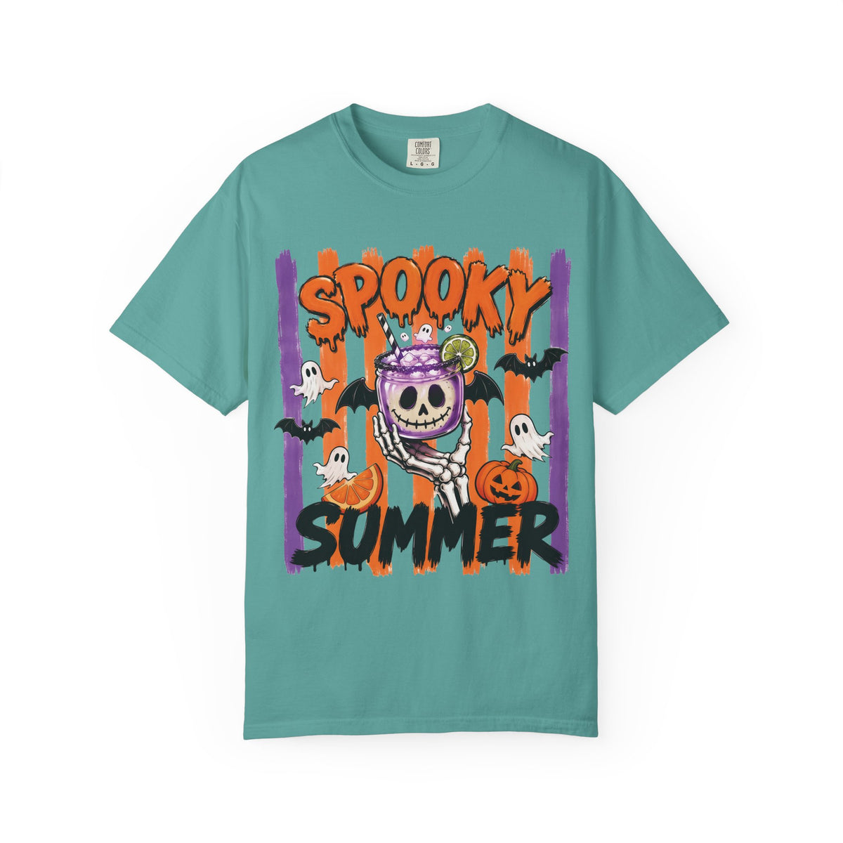 Halloween Spooky Summer Retro T-Shirt — Striped Halloween Comfort Color Graphic Tee