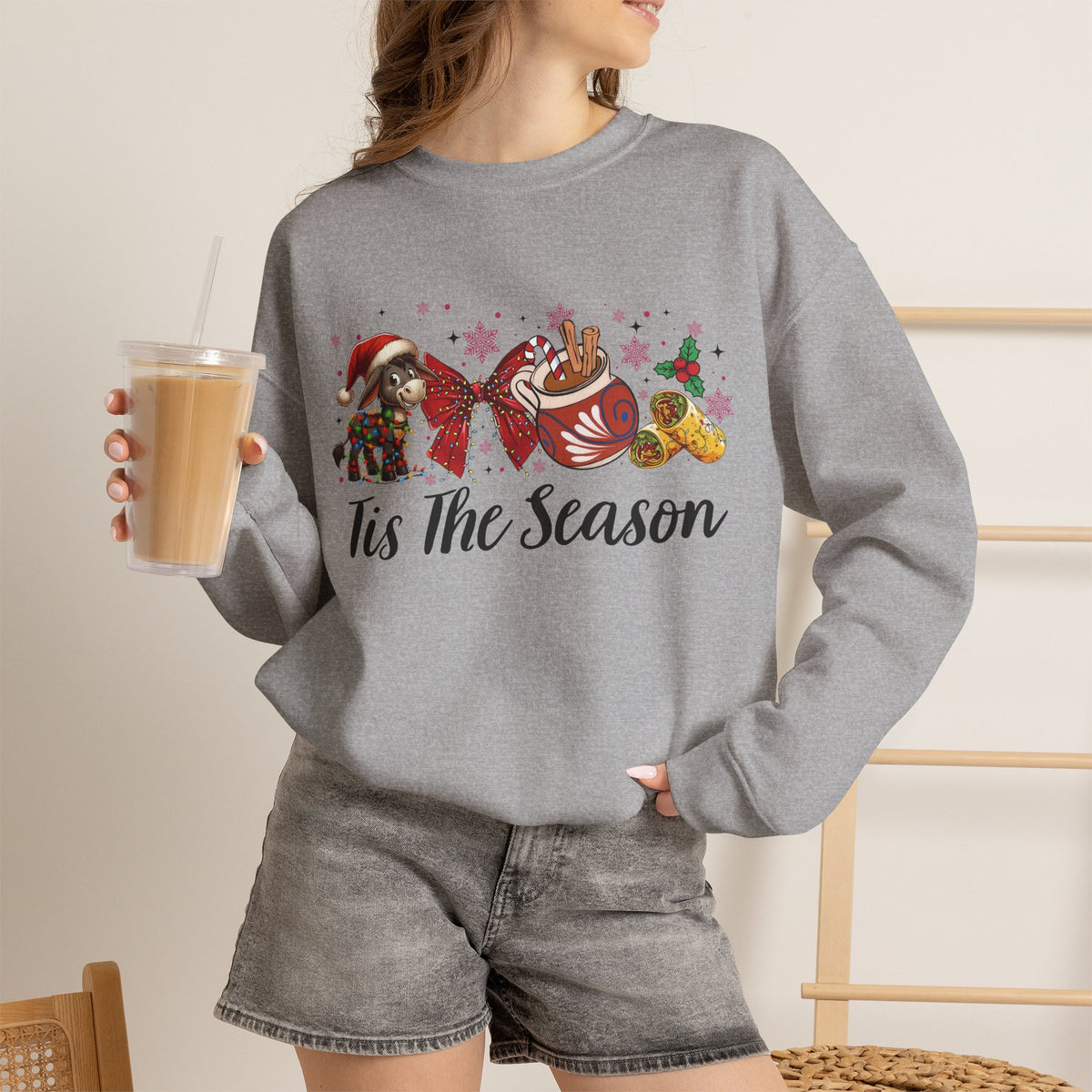 Tamales Tis' The Season Christmas Sweatshirt | Burrito and Chocolate Abuelita Crew